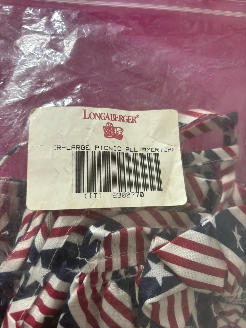Longaberger All-American Red, White & Blue Fabric Liner for Large Picnic Basket